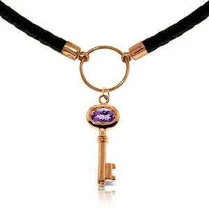 0.5 Carat 14K Solid Rose Gold Leather Key Necklace Amethyst