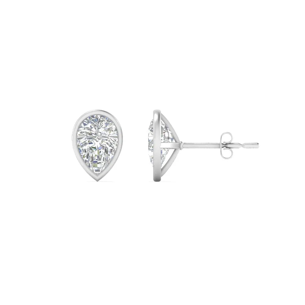 0.50 To 5 Carat Lab Diamond Pear Stud Bezel Set Earring For Women 14K Gold