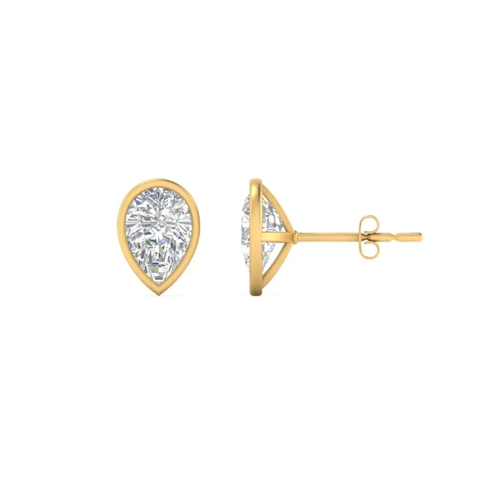 0.50 To 5 Carat Lab Diamond Pear Stud Bezel Set Earring For Women 14K Gold