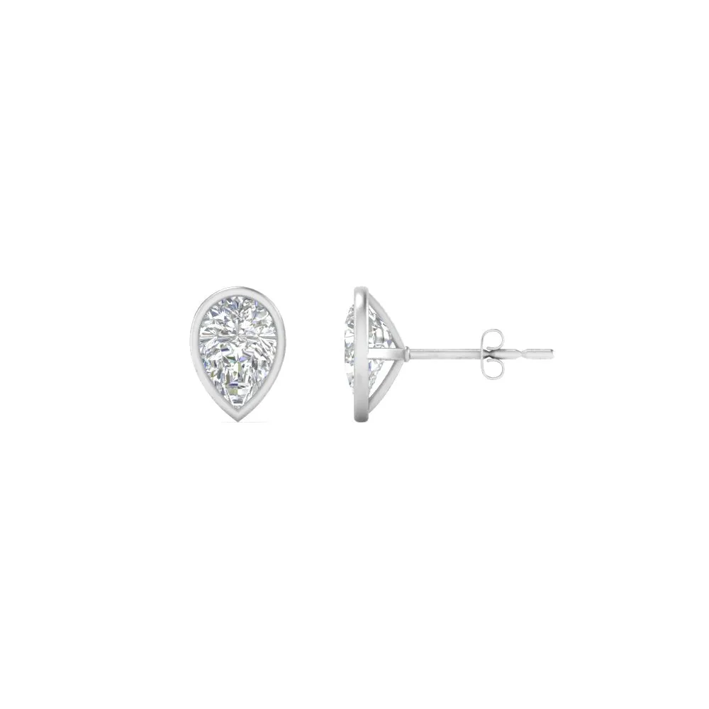 0.50 To 5 Carat Lab Diamond Pear Stud Bezel Set Earring For Women 14K Gold