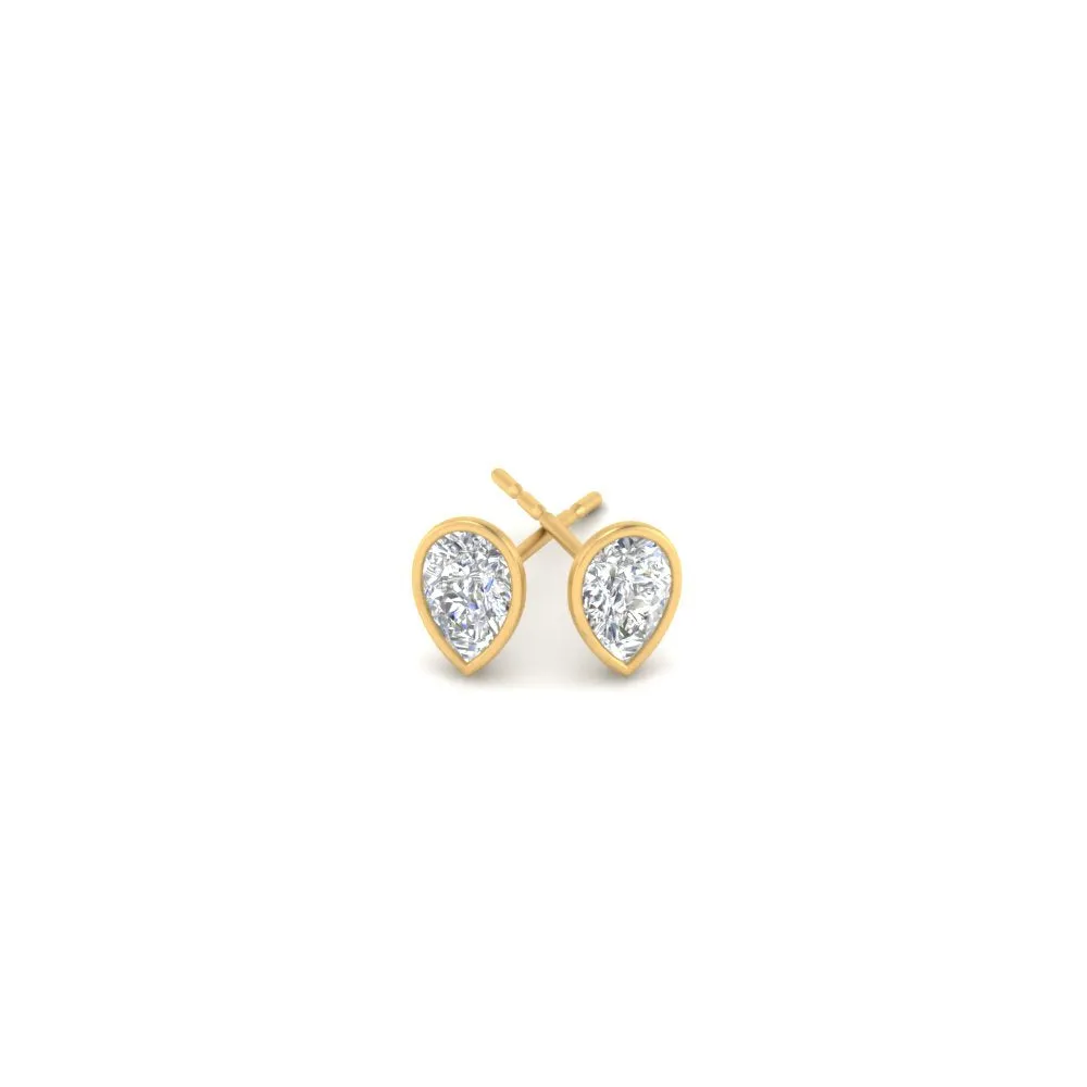 0.50 To 5 Carat Lab Diamond Pear Stud Bezel Set Earring For Women 14K Gold