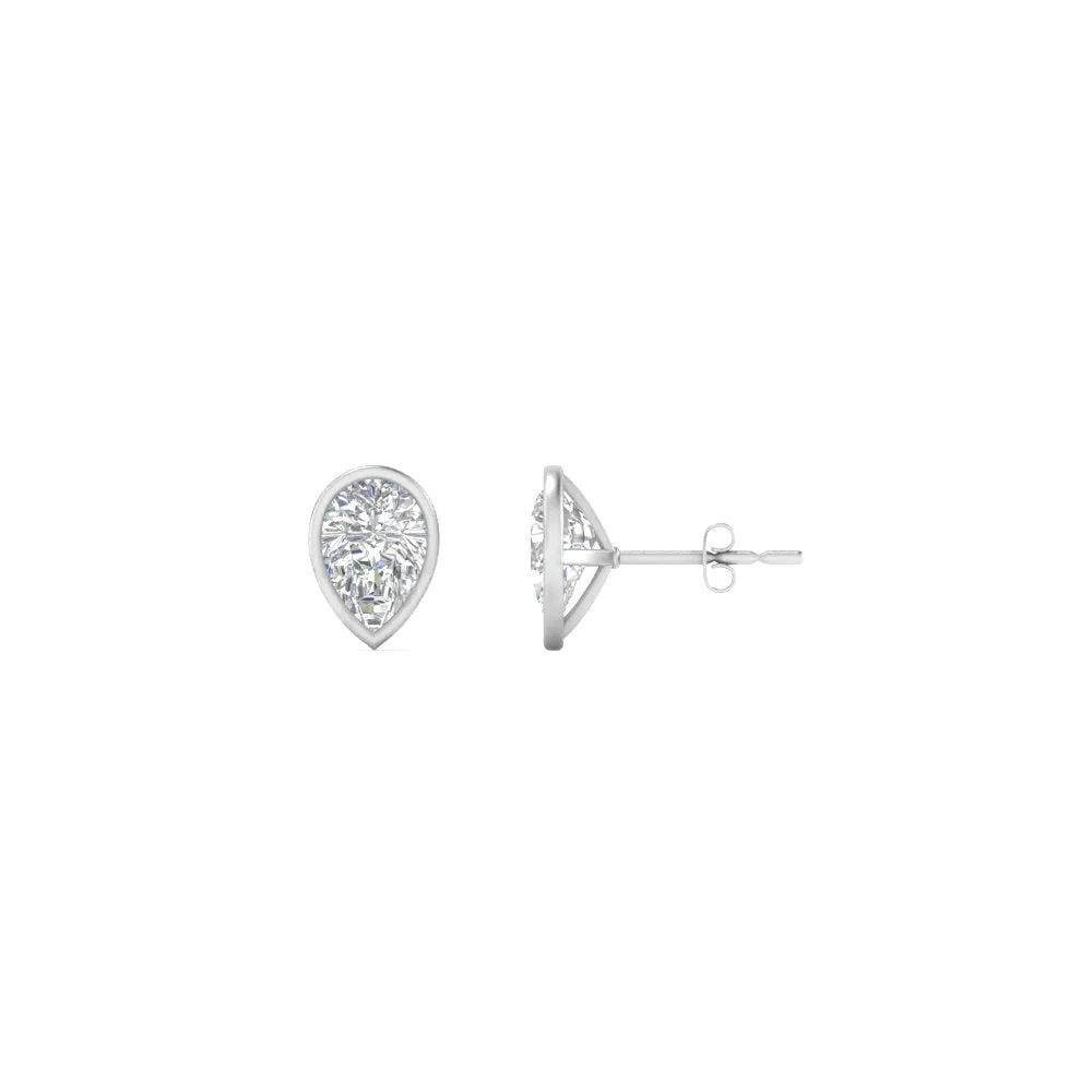 0.50 To 5 Carat Lab Diamond Pear Stud Bezel Set Earring For Women 14K Gold