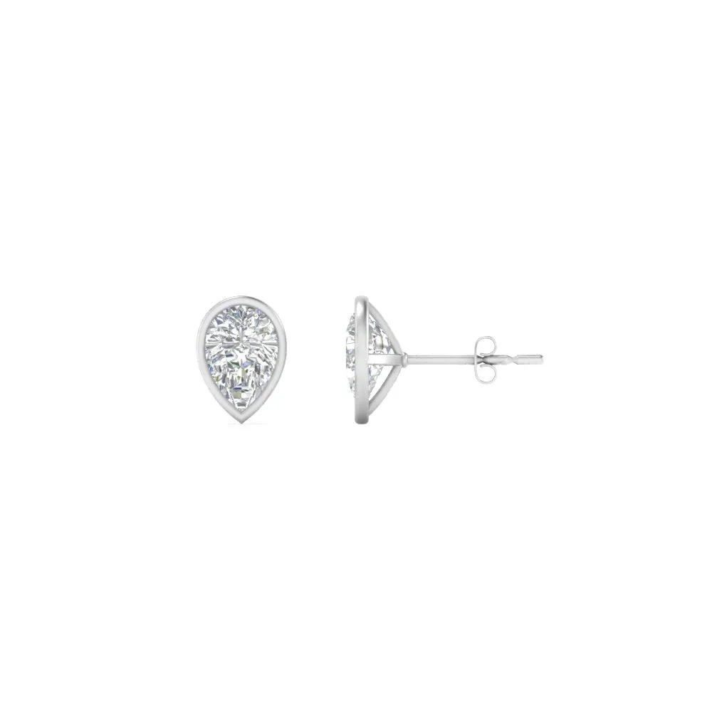 0.50 To 5 Carat Lab Diamond Pear Stud Bezel Set Earring For Women 14K Gold