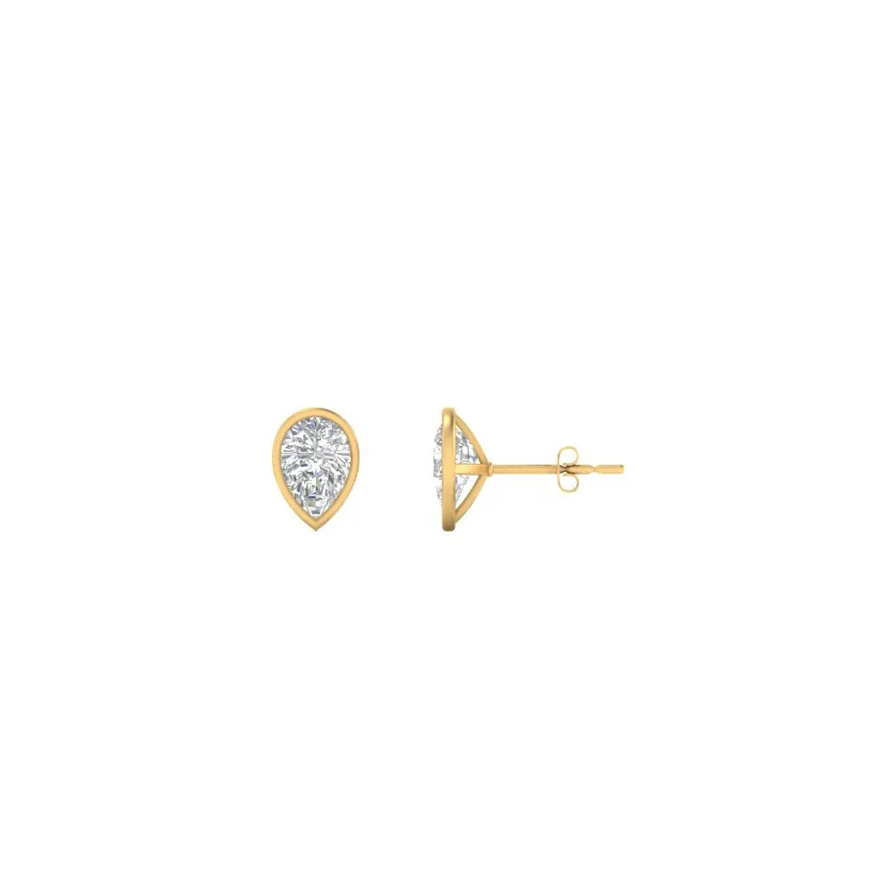 0.50 To 5 Carat Lab Diamond Pear Stud Bezel Set Earring For Women 14K Gold