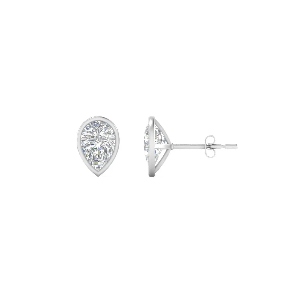 0.50 To 5 Carat Lab Diamond Pear Stud Bezel Set Earring For Women 14K Gold