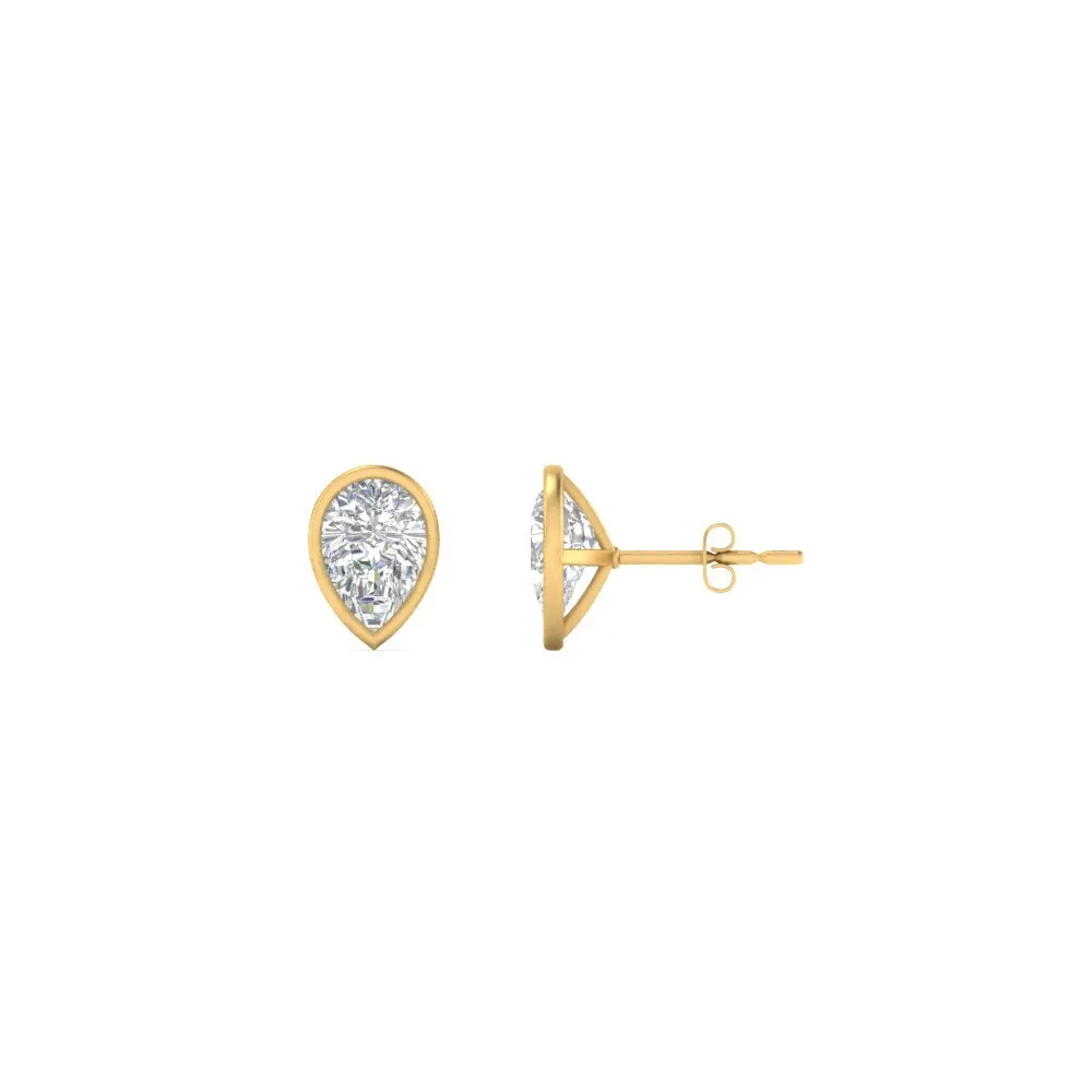 0.50 To 5 Carat Lab Diamond Pear Stud Bezel Set Earring For Women 14K Gold