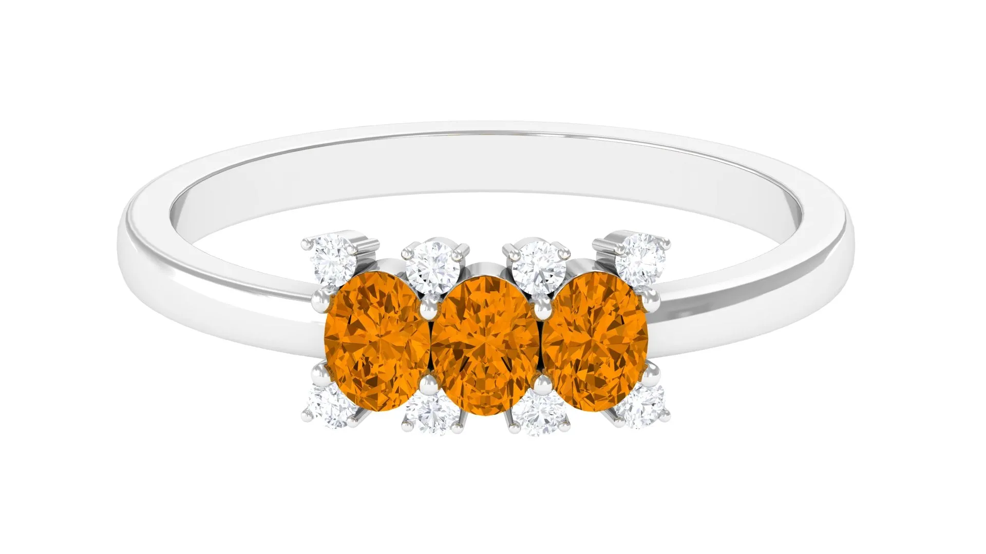 0.75 CT Oval Cut Citrine Three Stone Ring with Diamond Stones