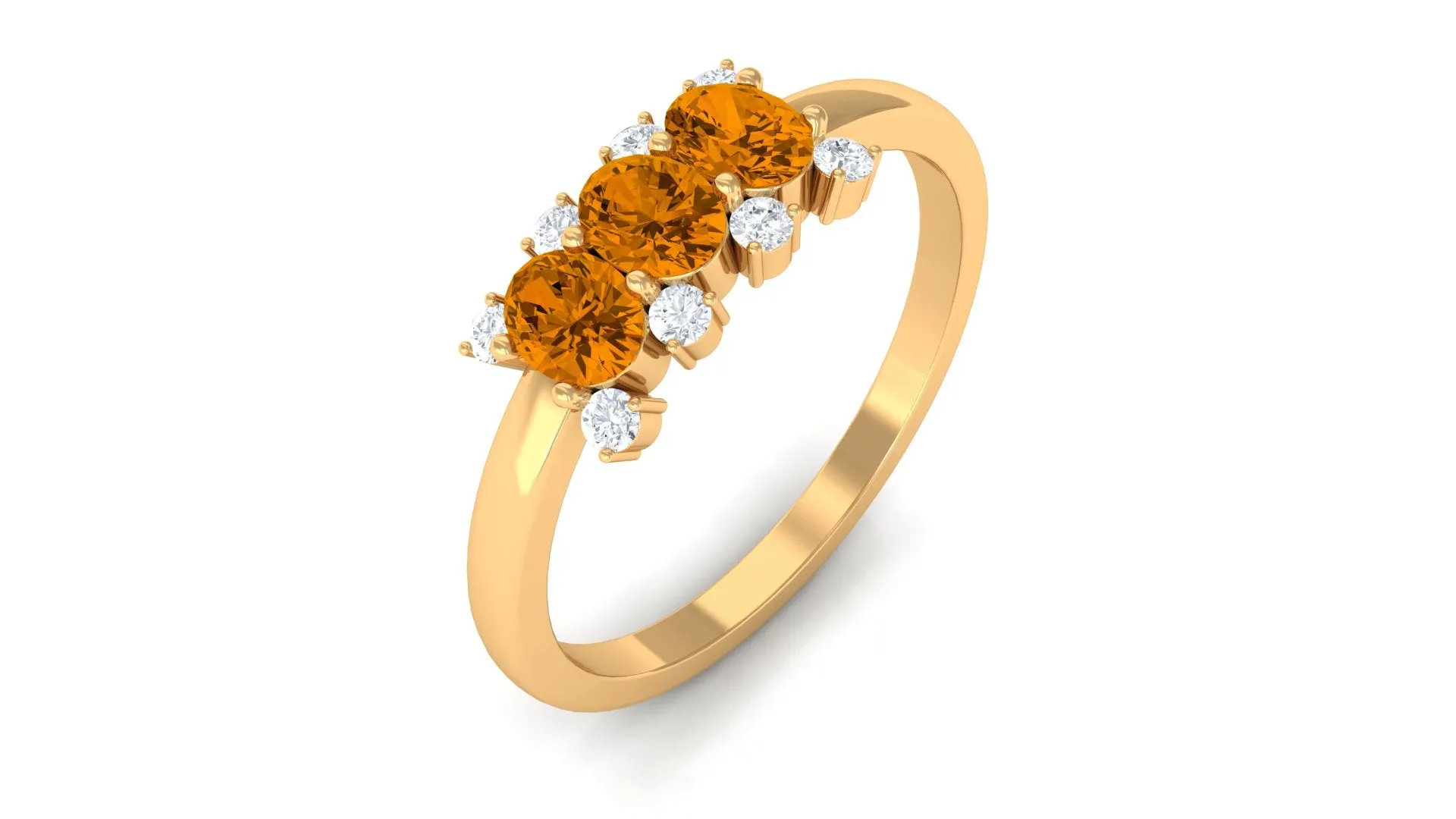 0.75 CT Oval Cut Citrine Three Stone Ring with Diamond Stones