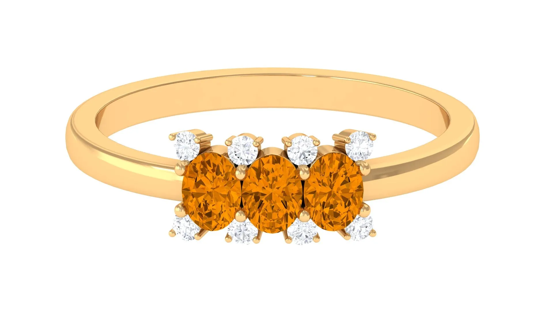 0.75 CT Oval Cut Citrine Three Stone Ring with Diamond Stones