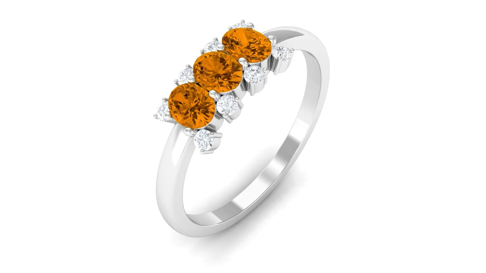 0.75 CT Oval Cut Citrine Three Stone Ring with Diamond Stones