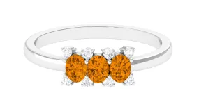 0.75 CT Oval Cut Citrine Three Stone Ring with Diamond Stones