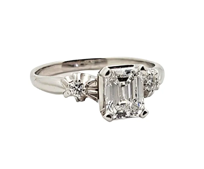 1 Carat Platinum Emerald Cut Diamond Engagement Ring E/ VVS2