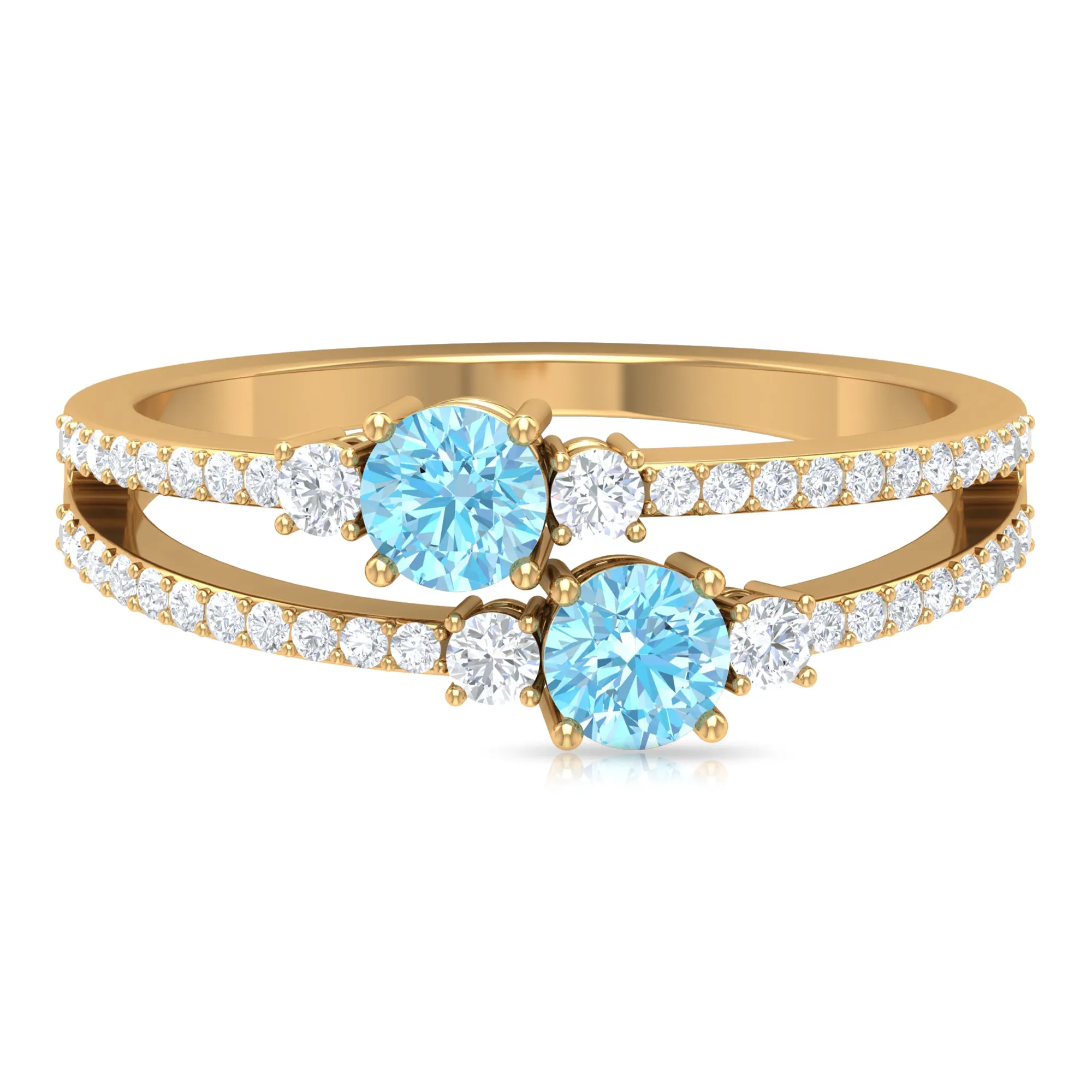 1 CT Aquamarine and Diamond Anniversary Double Band Ring