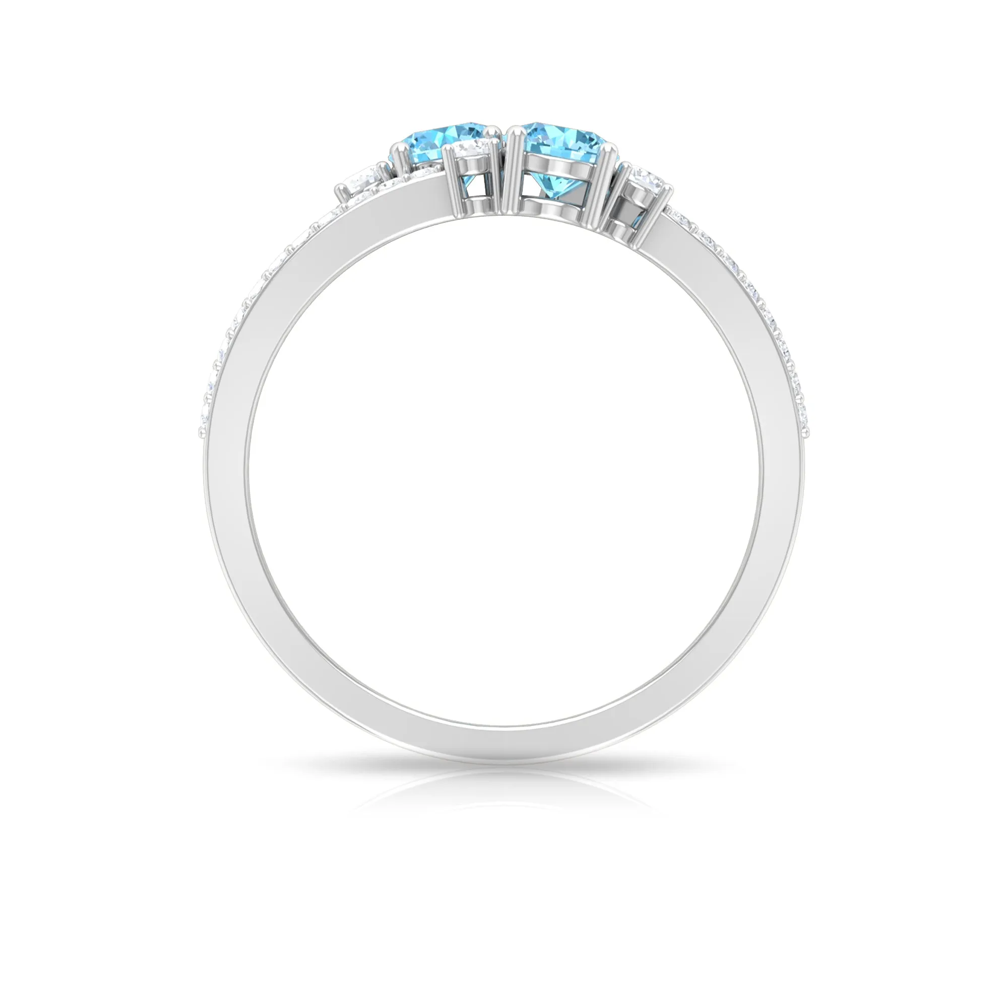 1 CT Aquamarine and Diamond Anniversary Double Band Ring