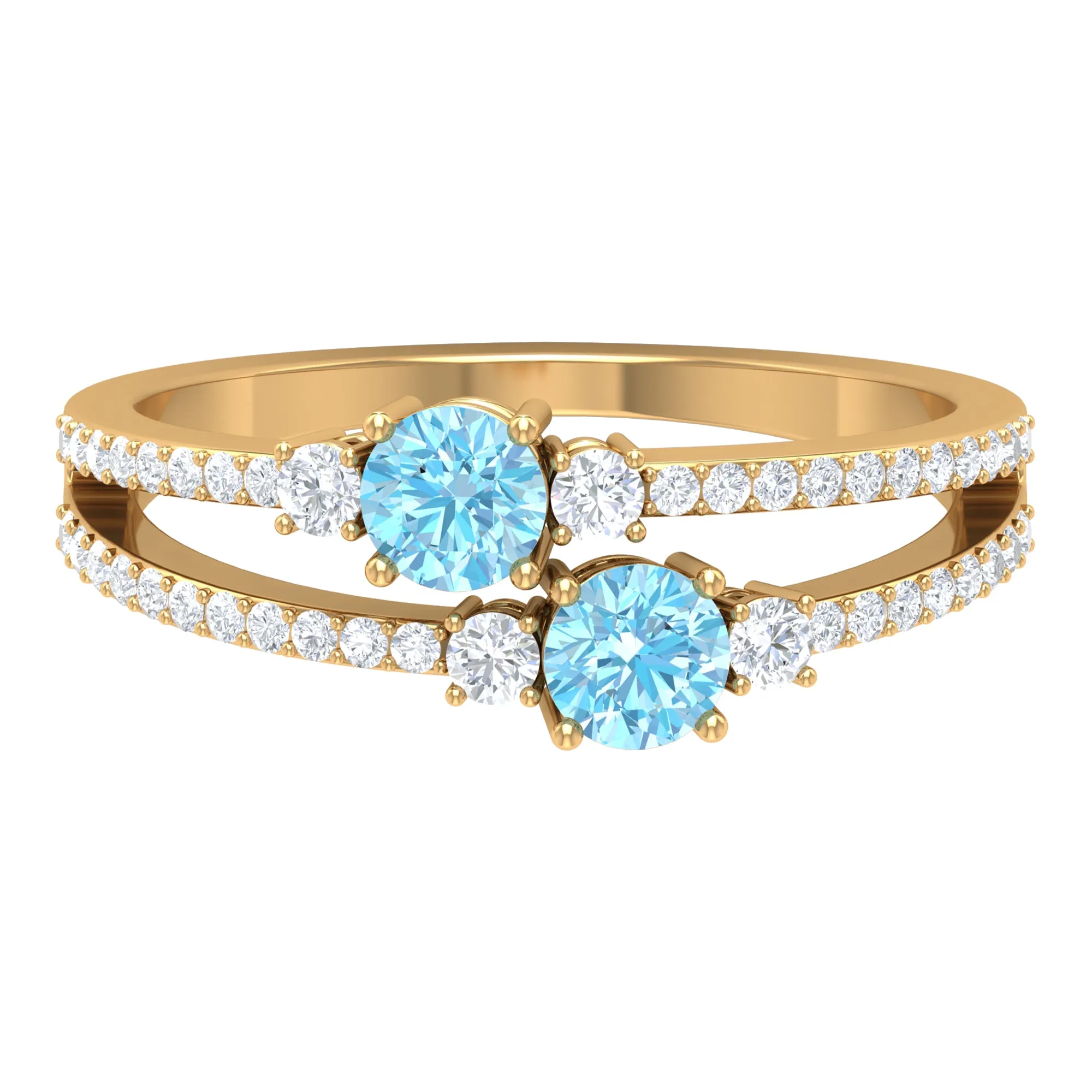 1 CT Aquamarine and Diamond Anniversary Double Band Ring