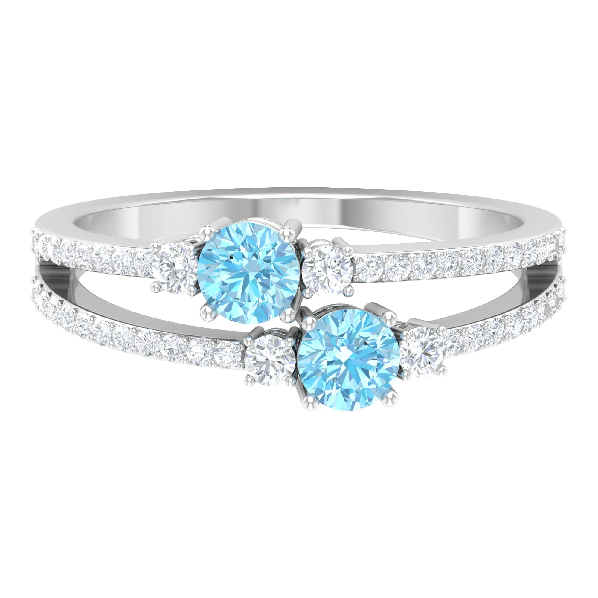 1 CT Aquamarine and Diamond Anniversary Double Band Ring