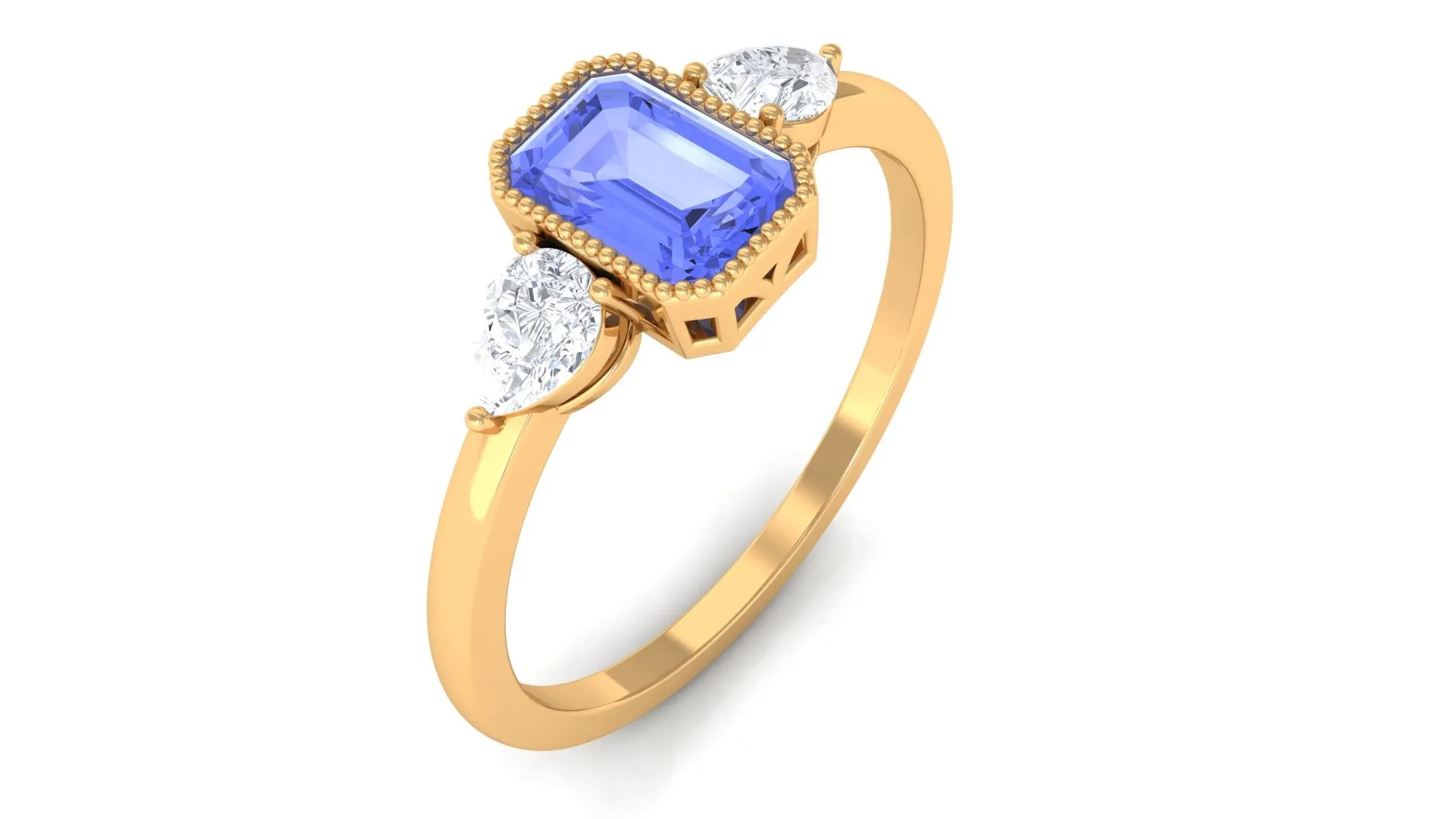 1 CT Beaded Bezel Set Tanzanite Solitaire Ring with Diamond