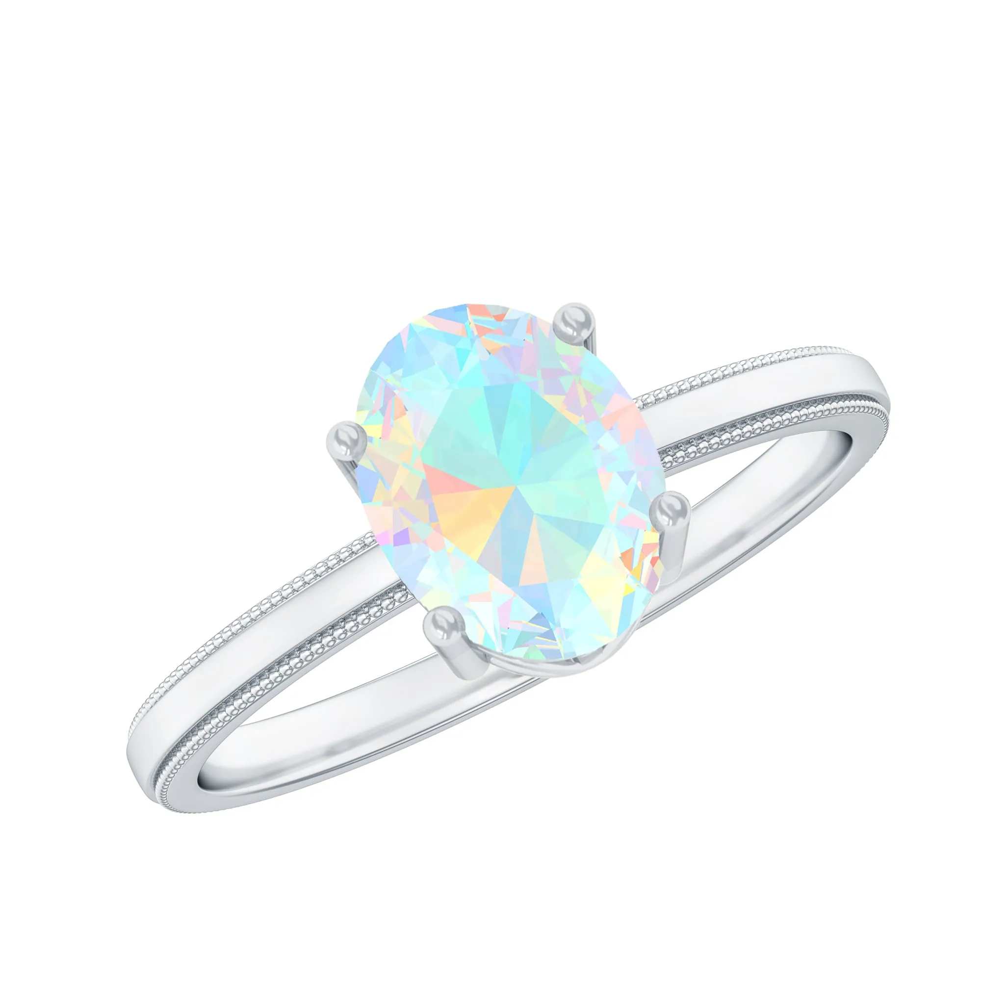 1 CT Bezel Set Oval Ethiopian Opal Solitaire Ring with Beaded Gold