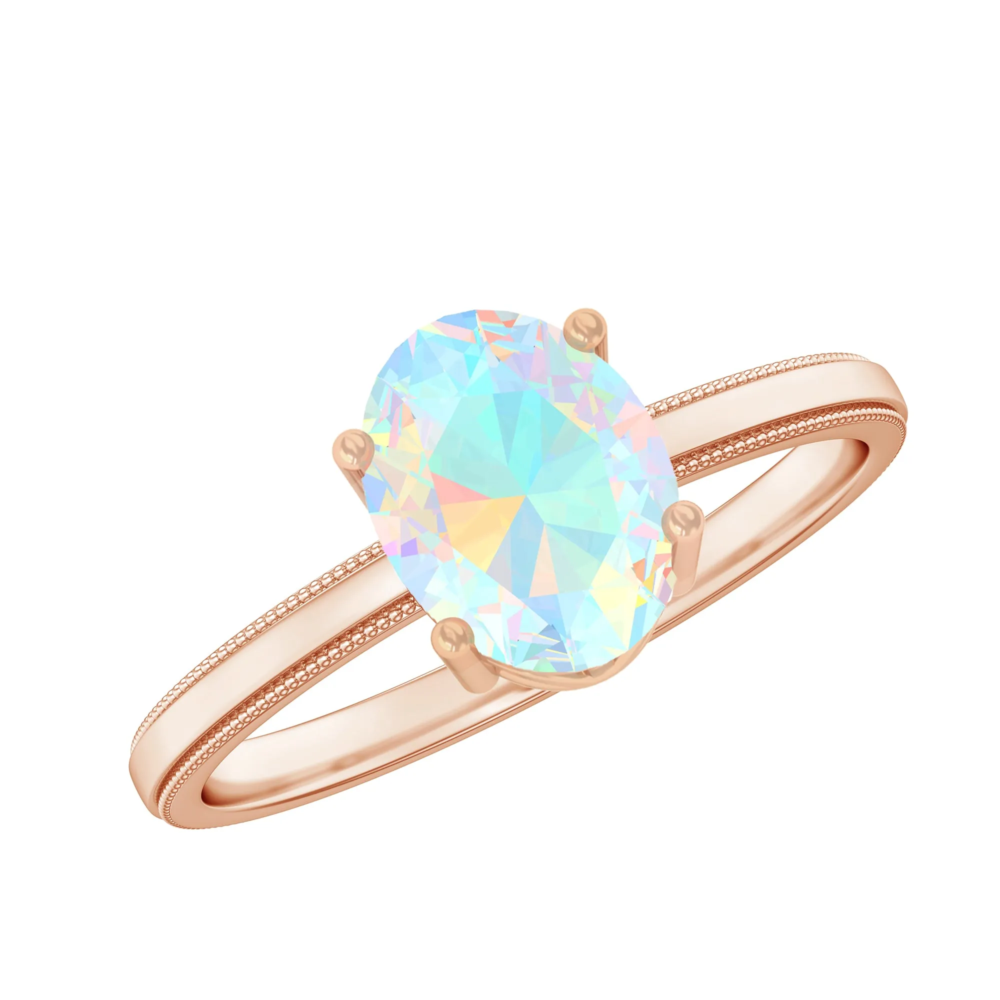 1 CT Bezel Set Oval Ethiopian Opal Solitaire Ring with Beaded Gold