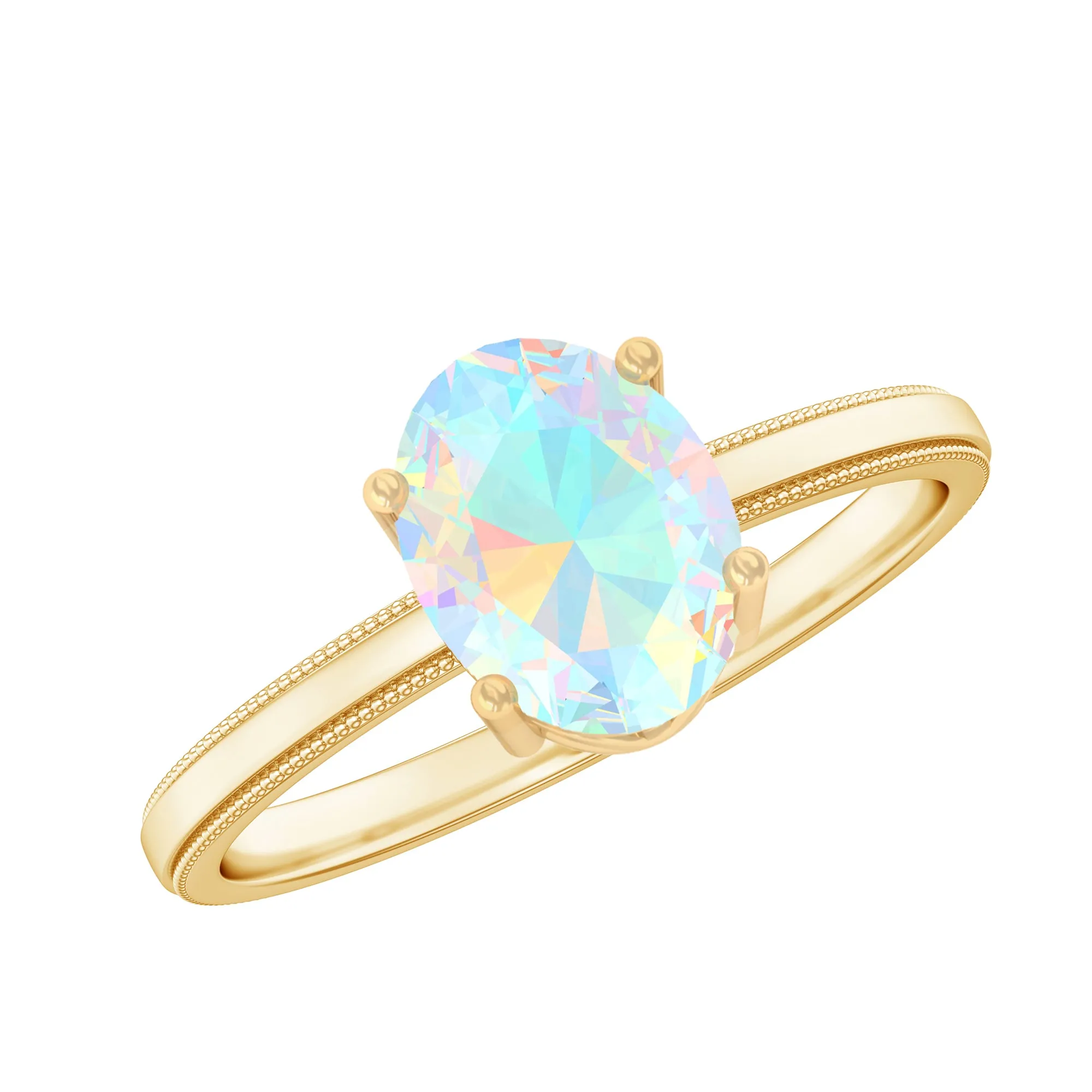 1 CT Bezel Set Oval Ethiopian Opal Solitaire Ring with Beaded Gold