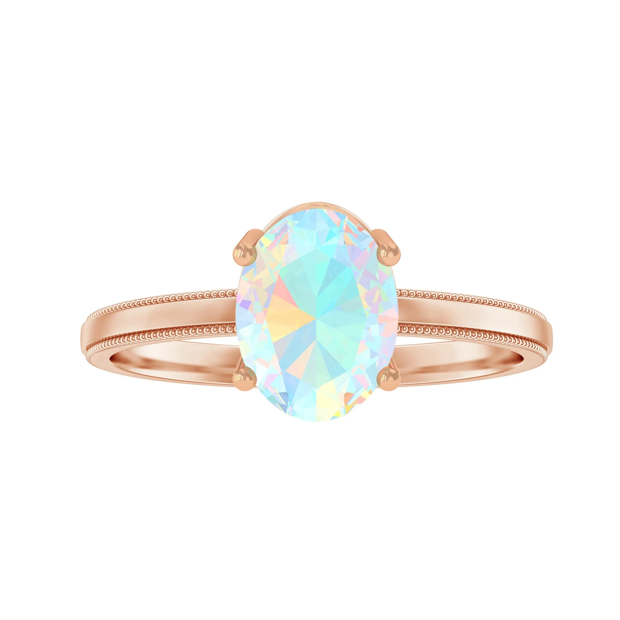 1 CT Bezel Set Oval Ethiopian Opal Solitaire Ring with Beaded Gold