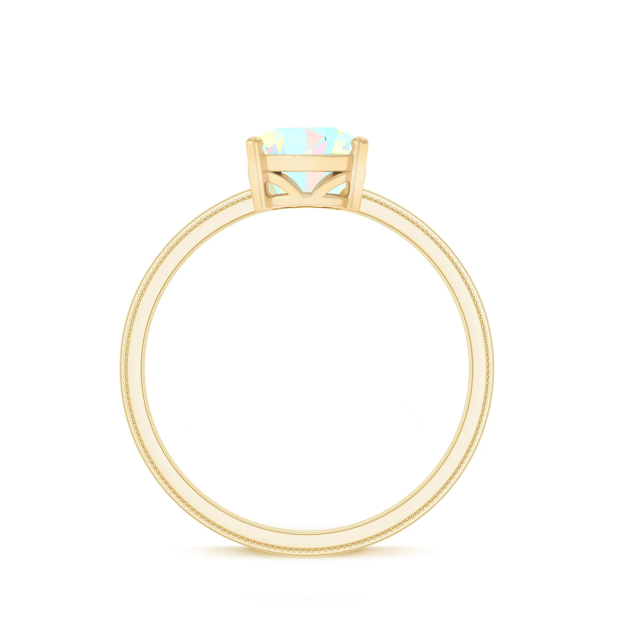 1 CT Bezel Set Oval Ethiopian Opal Solitaire Ring with Beaded Gold