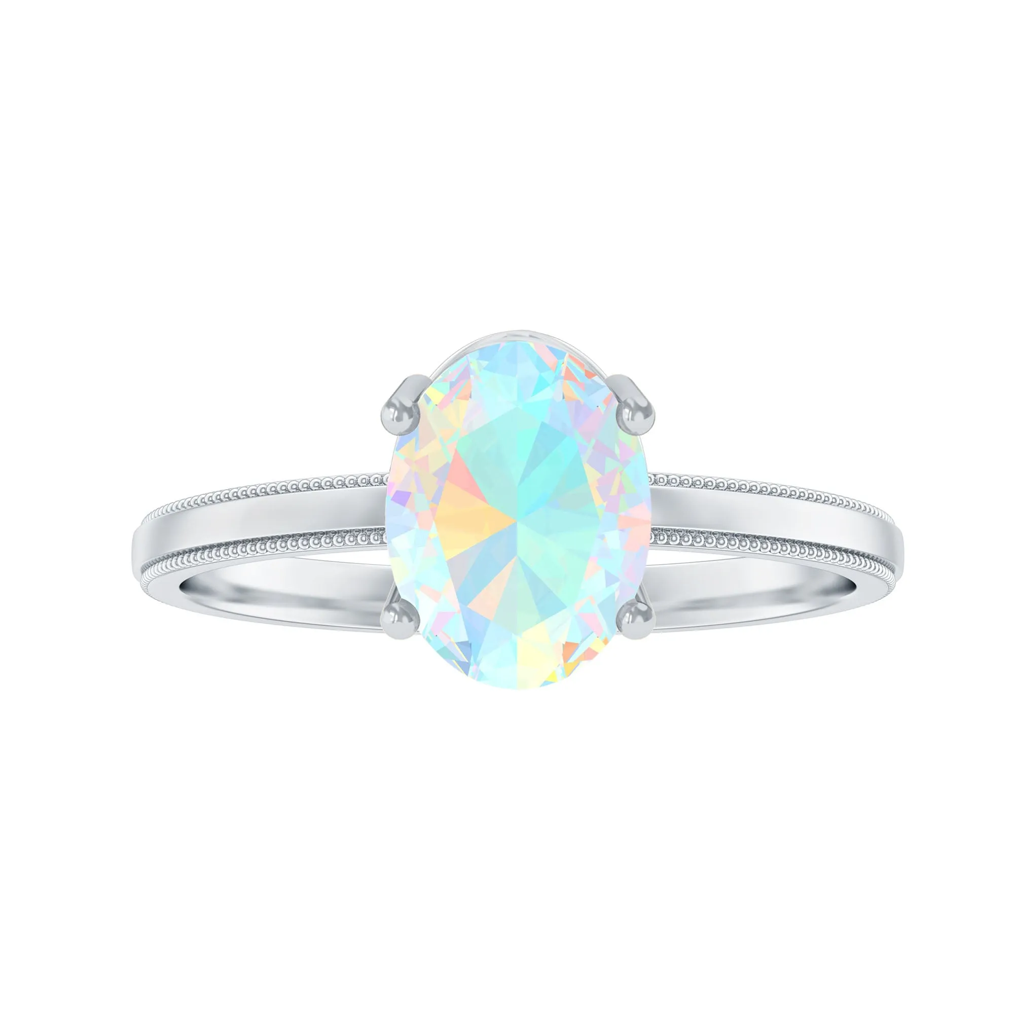 1 CT Bezel Set Oval Ethiopian Opal Solitaire Ring with Beaded Gold