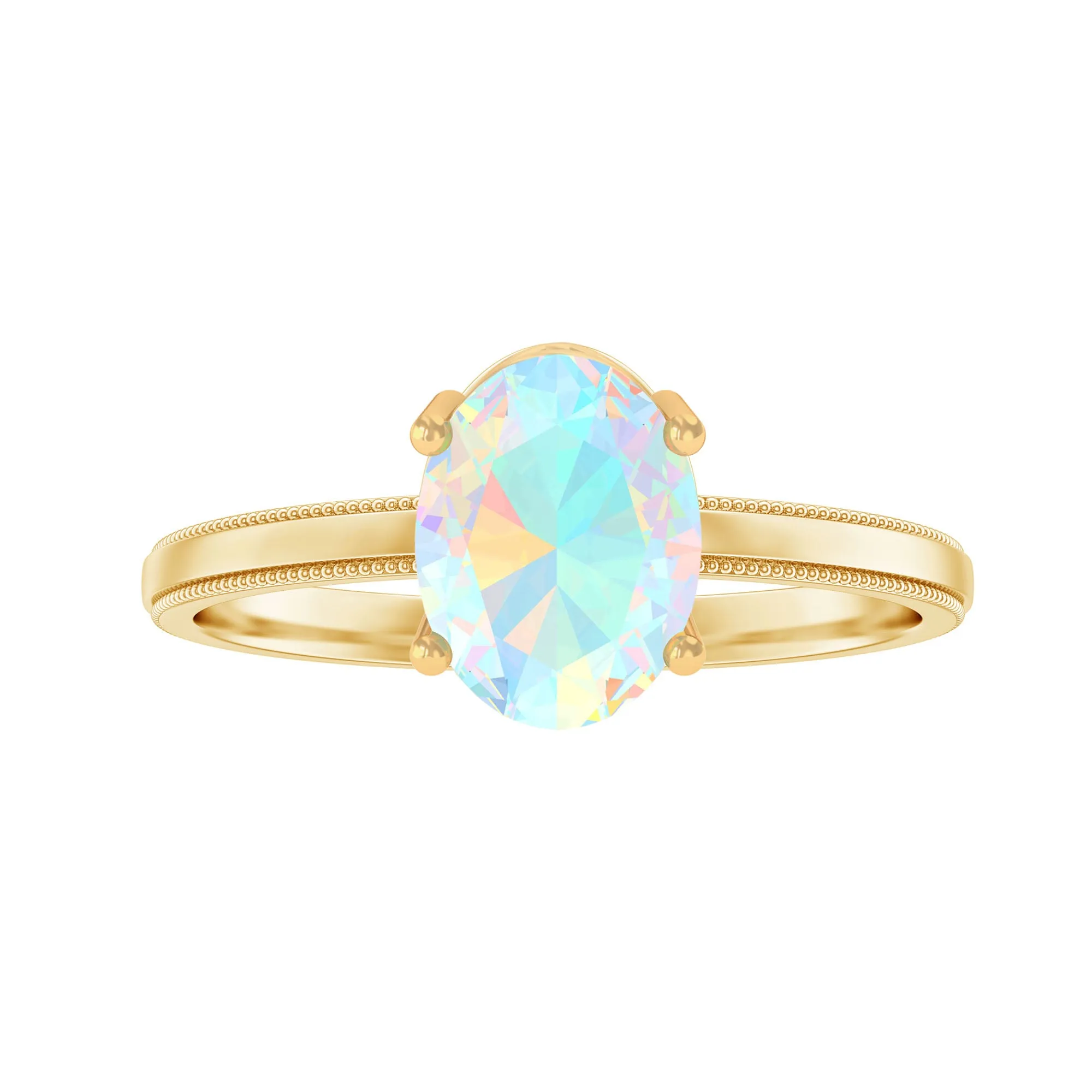 1 CT Bezel Set Oval Ethiopian Opal Solitaire Ring with Beaded Gold