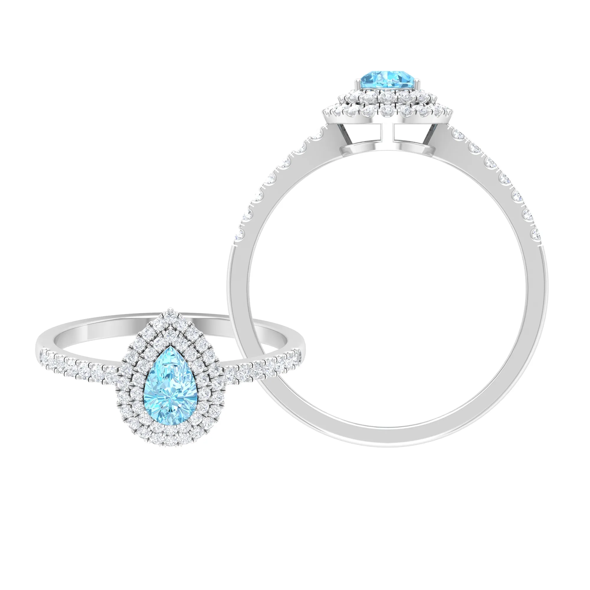 1 CT Classic Aquamarine and Diamond Teardrop Engagement Ring