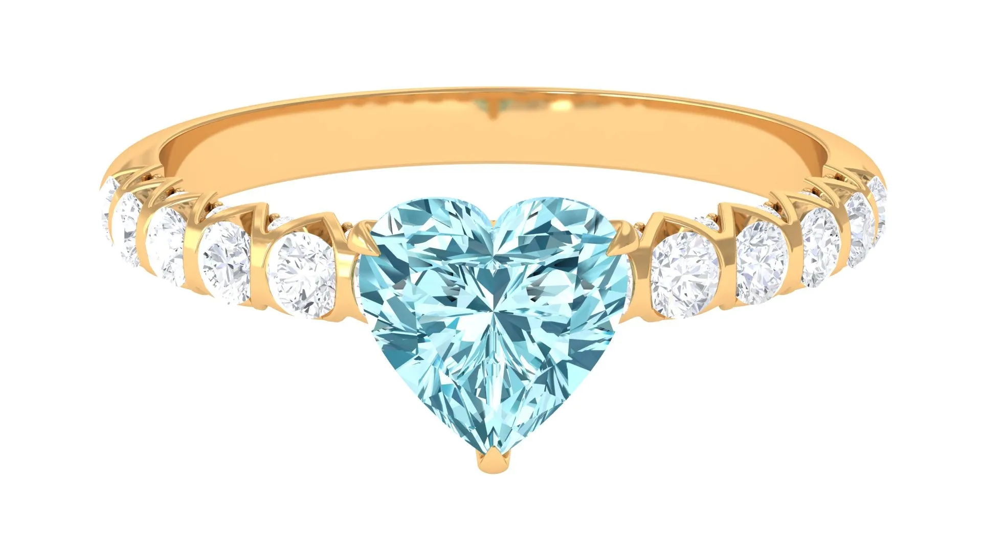 1 CT Claw Set Heart Shape Aquamarine and Diamond Engagement Ring