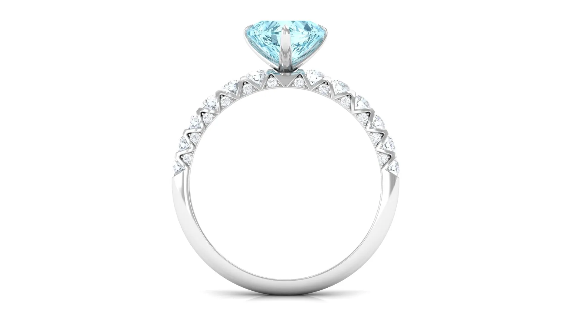 1 CT Claw Set Heart Shape Aquamarine and Diamond Engagement Ring