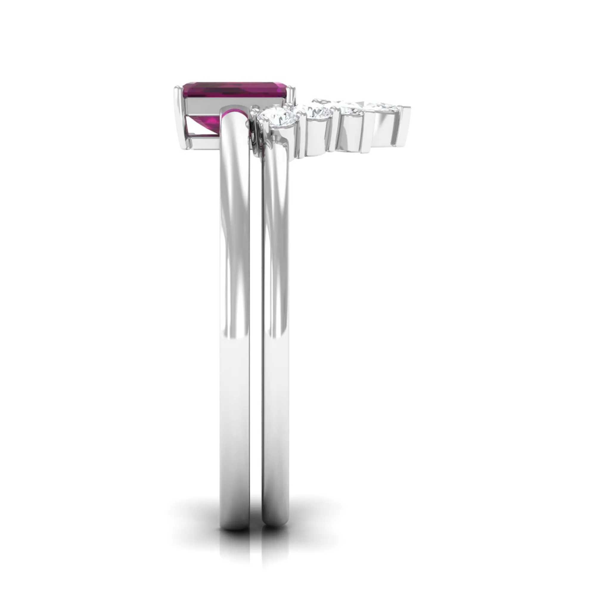 1 CT Emerald Cut Rhodolite Wedding Ring Set with Diamond