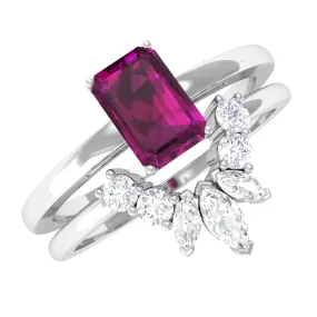 1 CT Emerald Cut Rhodolite Wedding Ring Set with Diamond