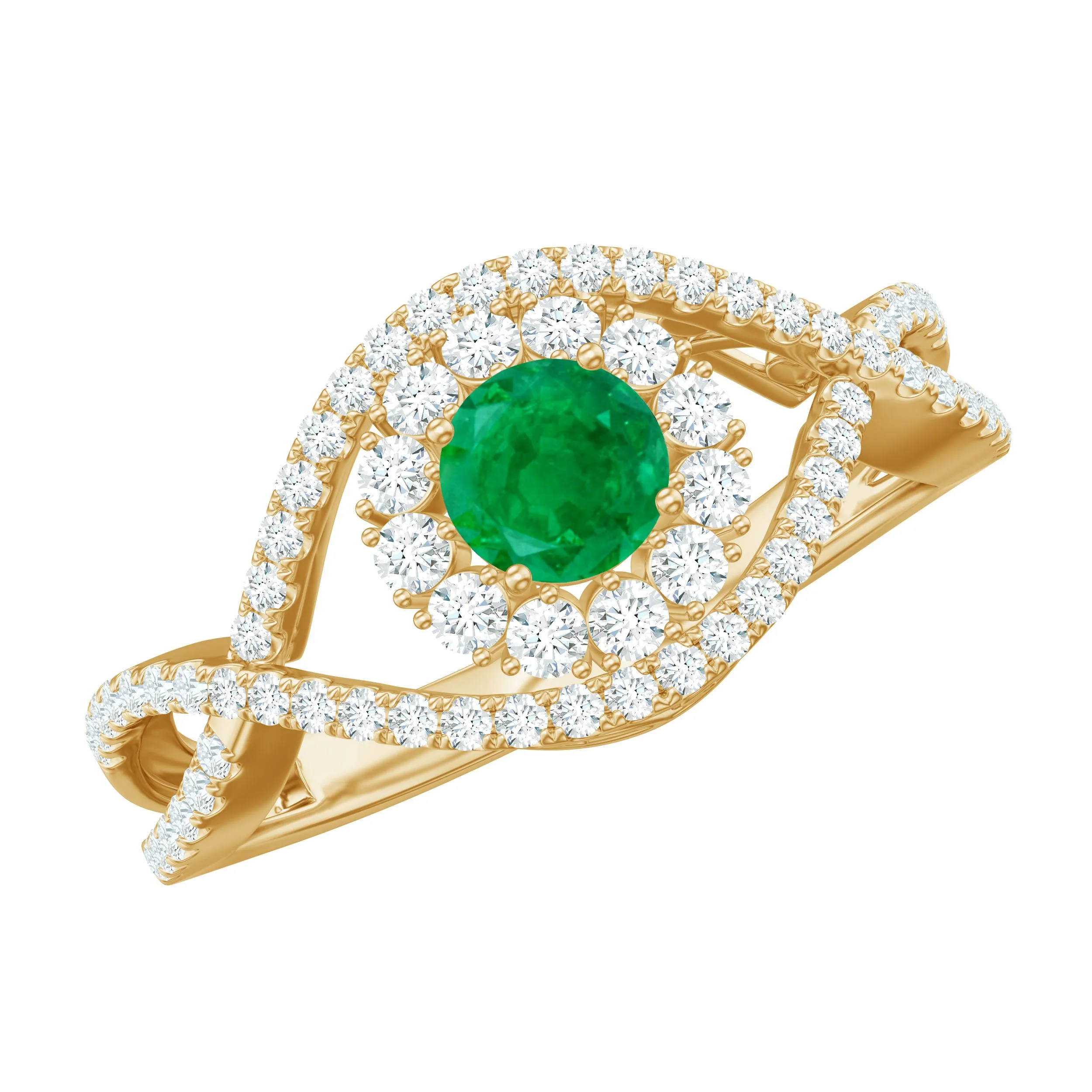 1 CT Emerald Designer Engagement Ring with Diamond Accent