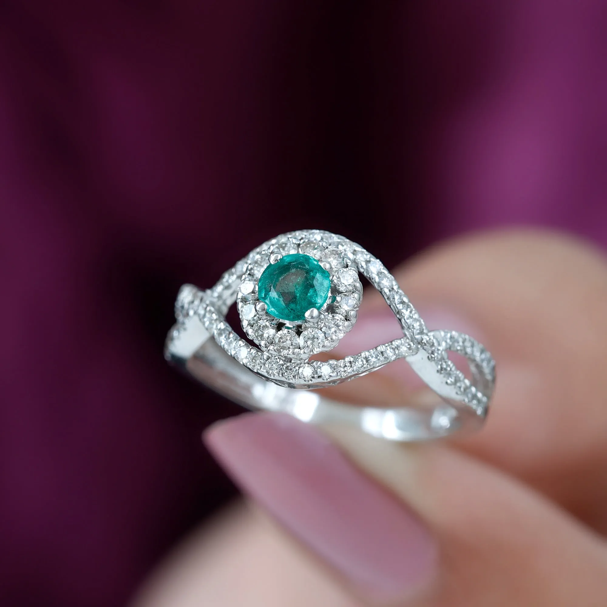 1 CT Emerald Designer Engagement Ring with Diamond Accent