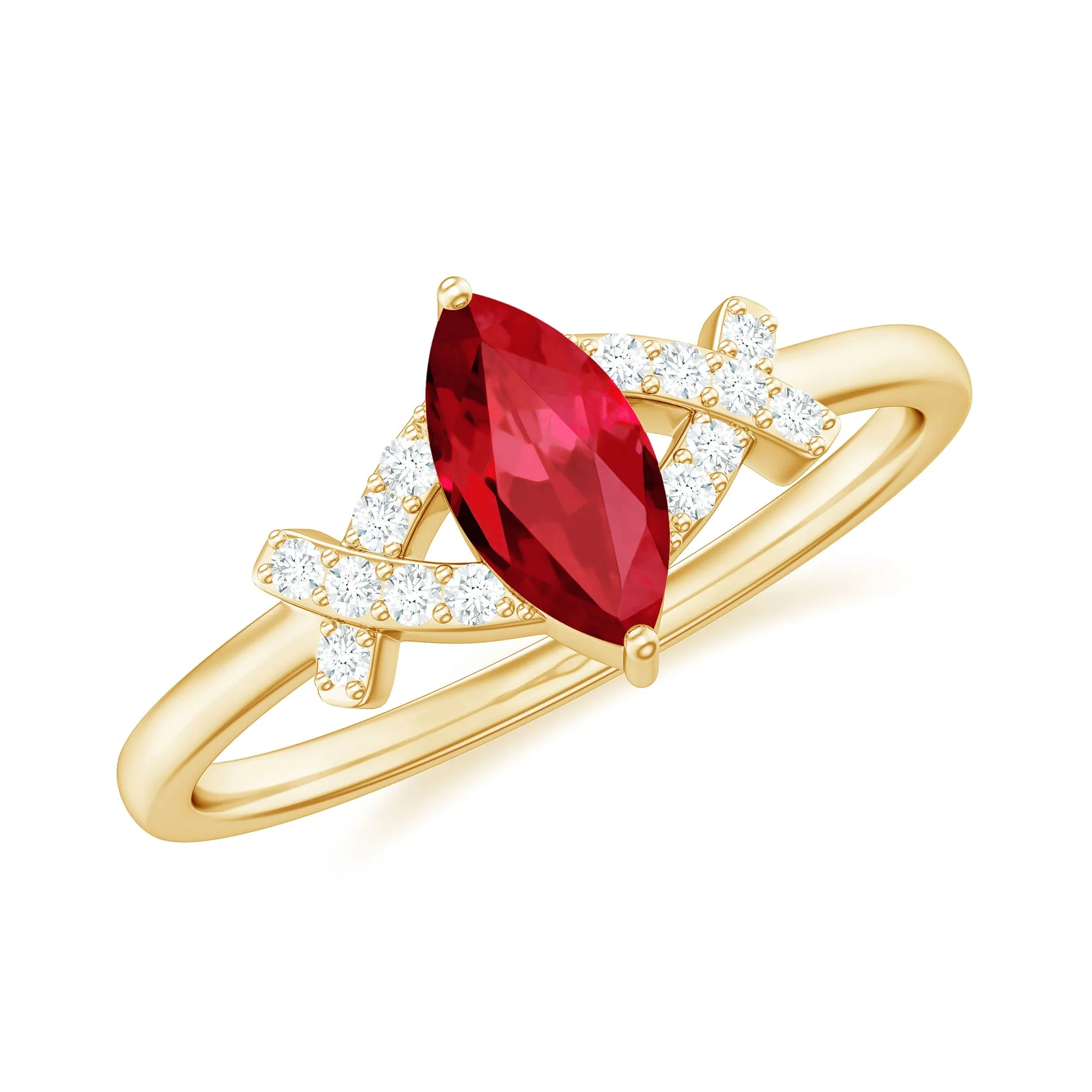 1 CT Marquise Cut Lab Grown Ruby Solitaire Ring with Diamond