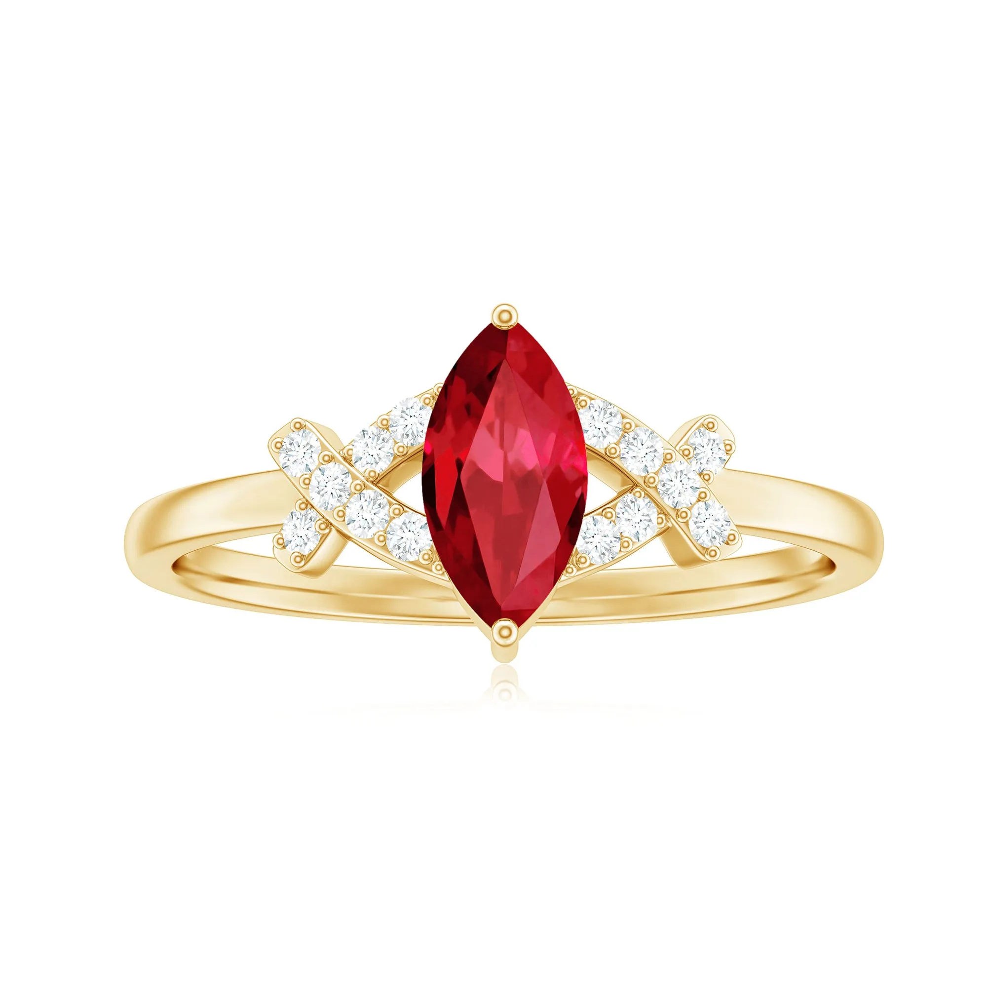 1 CT Marquise Cut Lab Grown Ruby Solitaire Ring with Diamond