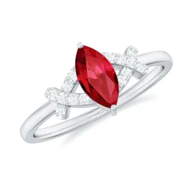 1 CT Marquise Cut Lab Grown Ruby Solitaire Ring with Diamond