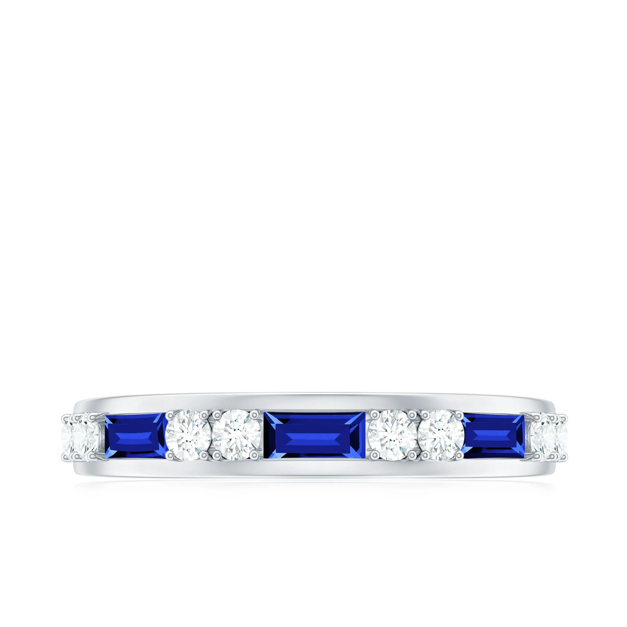 1 CT Minimal Created Blue Sapphire and Diamond Half Eternity Band Ring