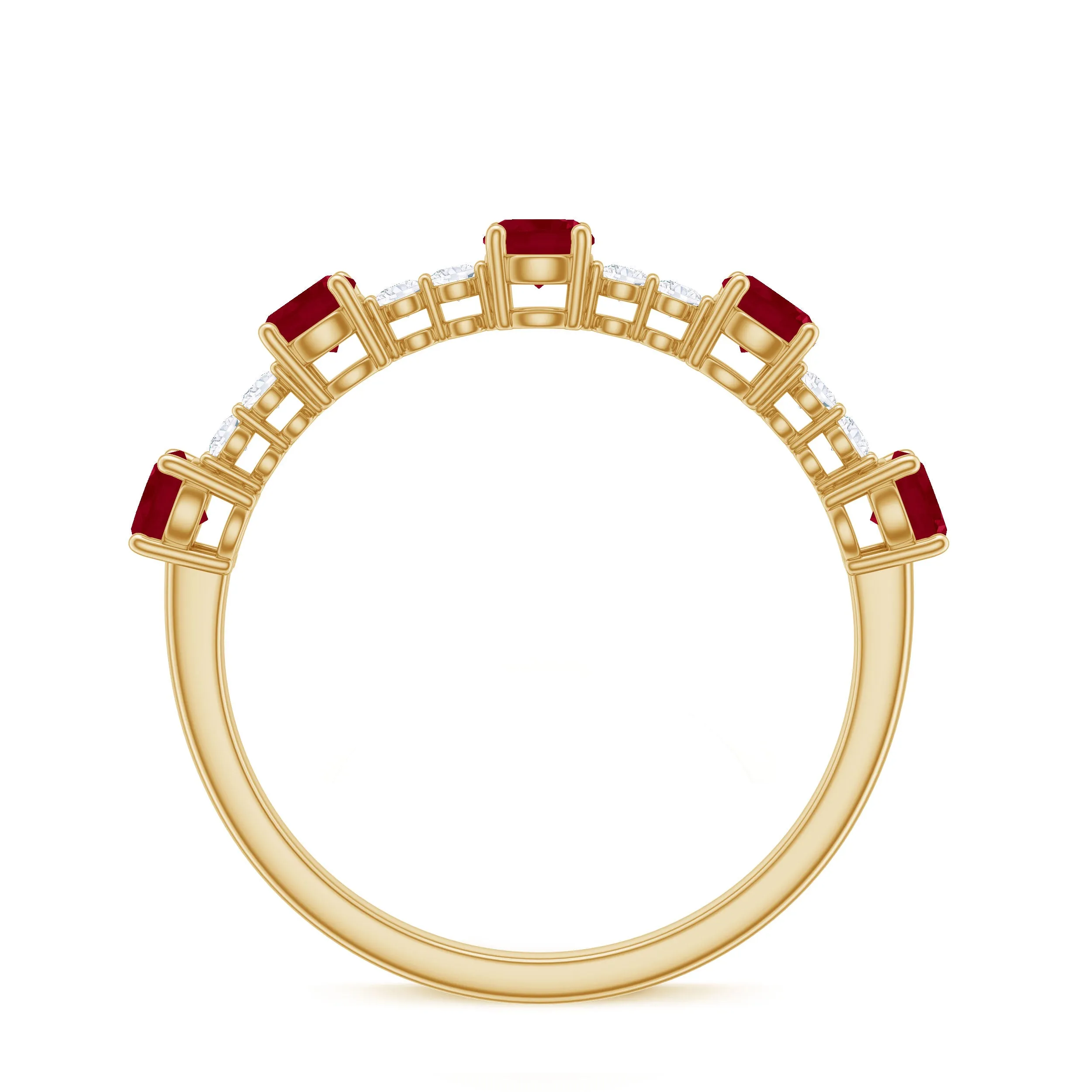 1 CT Minimal Round Shape Ruby and Diamond Stackable Ring