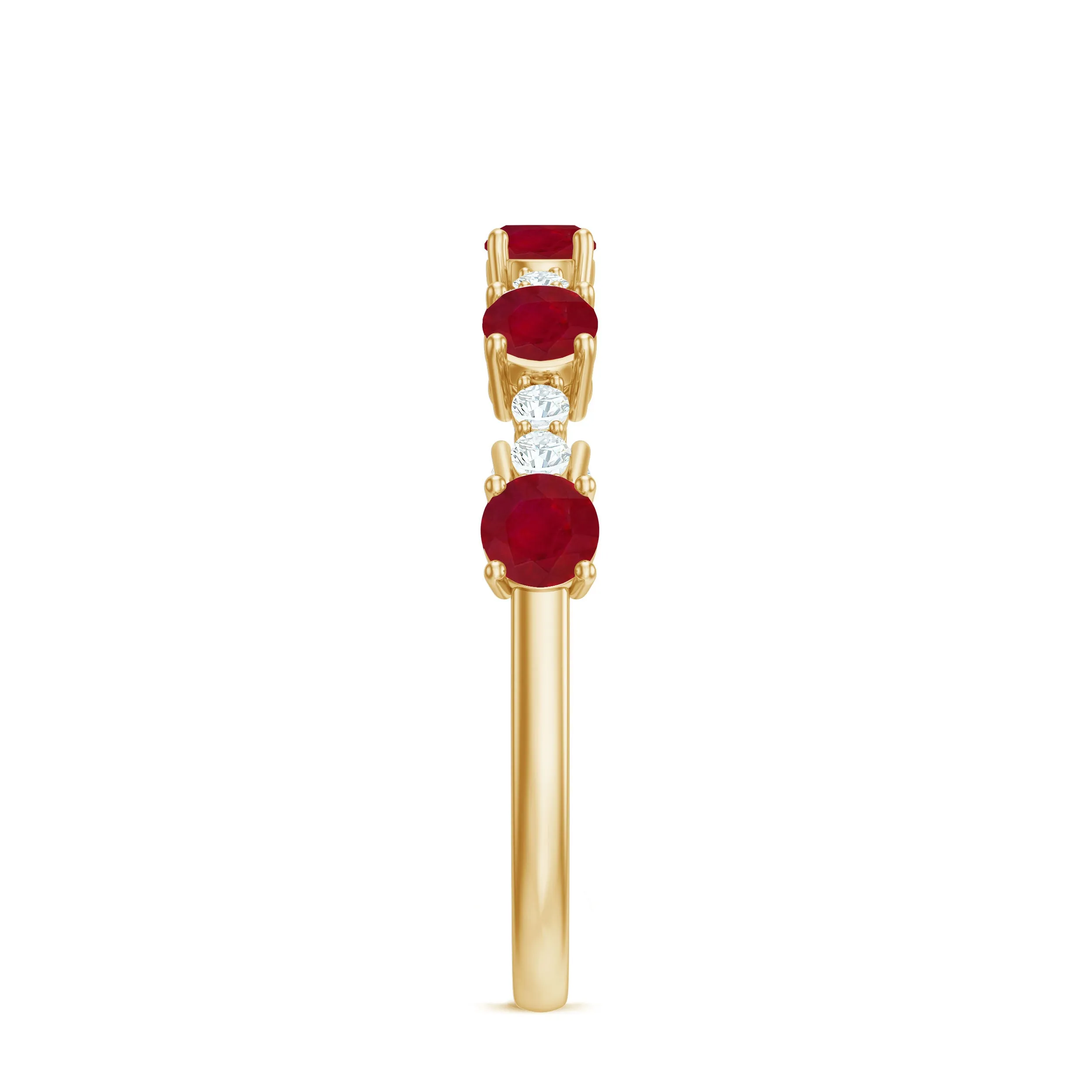 1 CT Minimal Round Shape Ruby and Diamond Stackable Ring