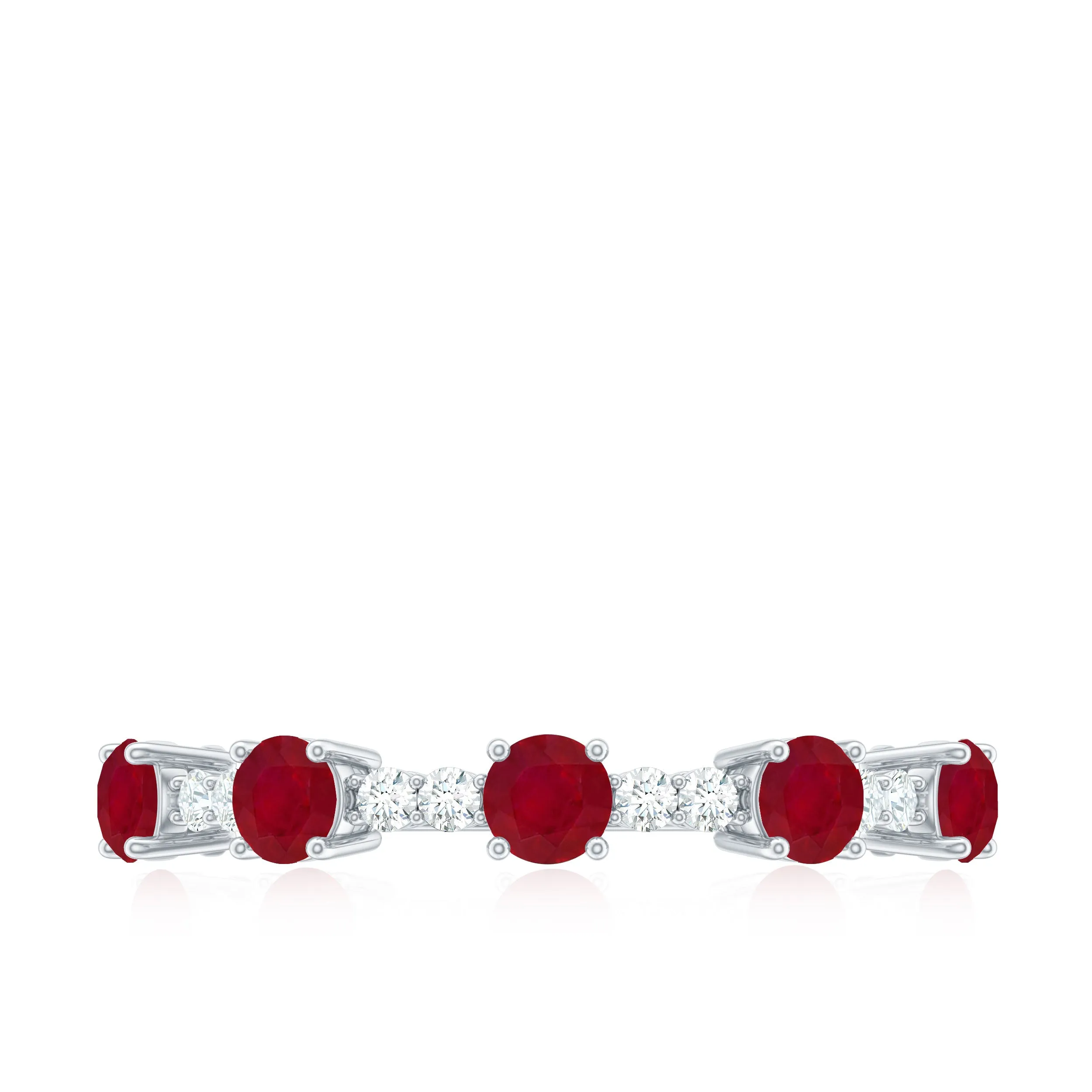 1 CT Minimal Round Shape Ruby and Diamond Stackable Ring