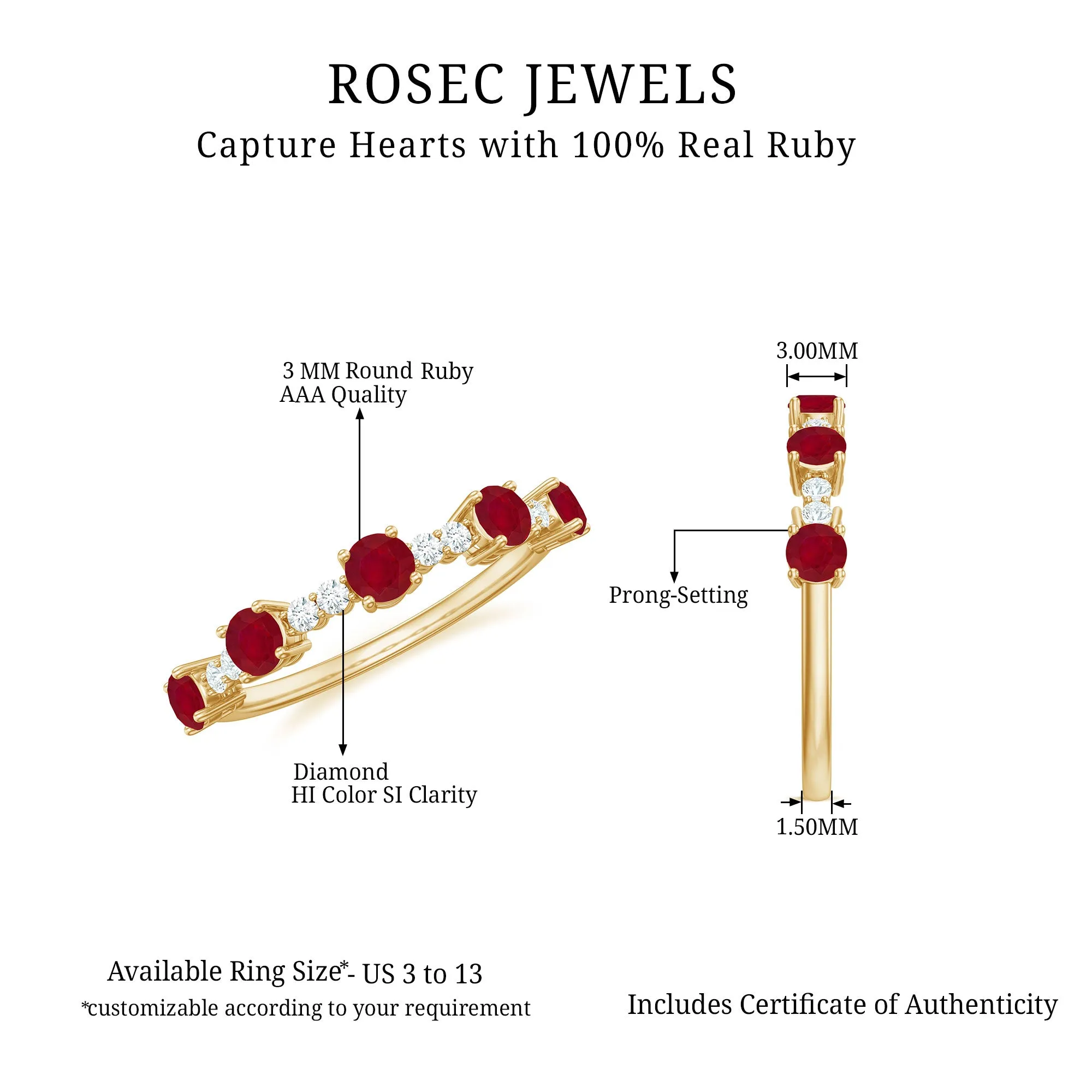 1 CT Minimal Round Shape Ruby and Diamond Stackable Ring