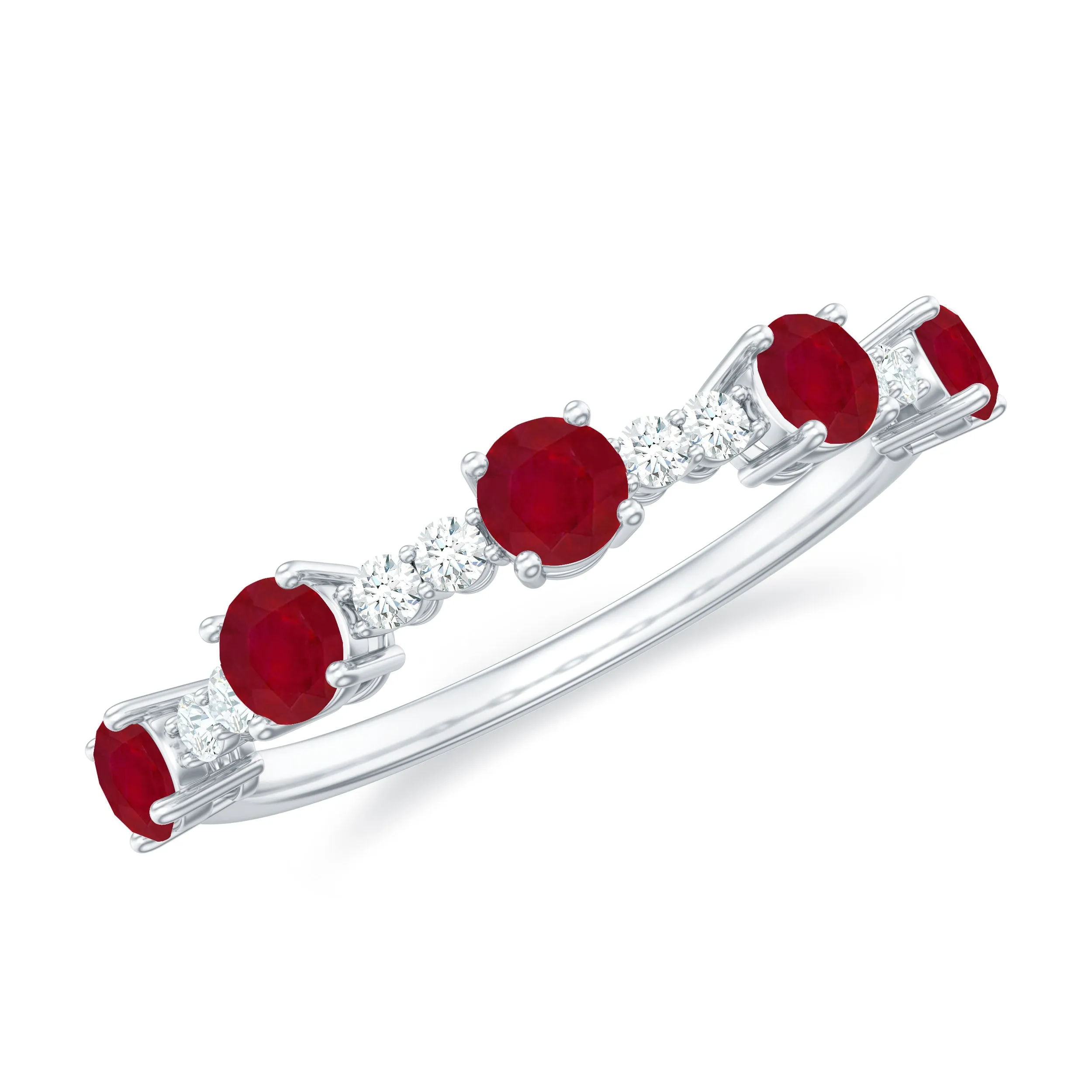 1 CT Minimal Round Shape Ruby and Diamond Stackable Ring