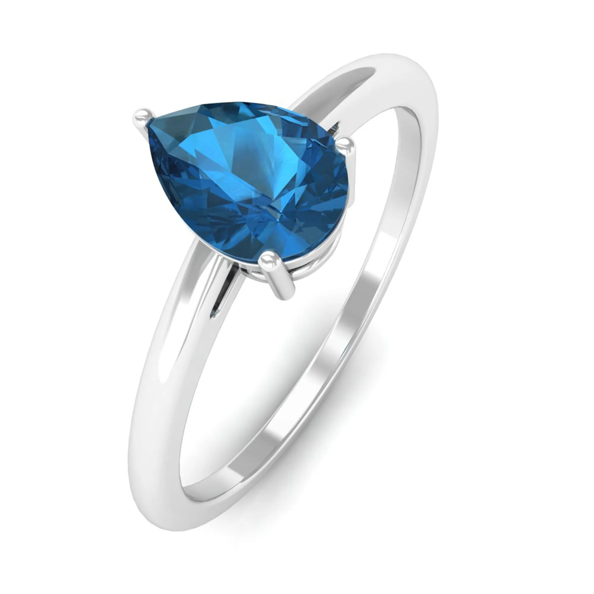 1 CT Pear Shaped London Blue Topaz Solitaire and Simple Gold Ring