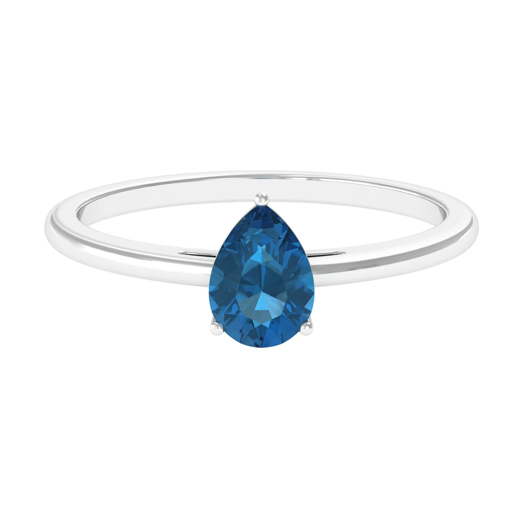 1 CT Pear Shaped London Blue Topaz Solitaire and Simple Gold Ring