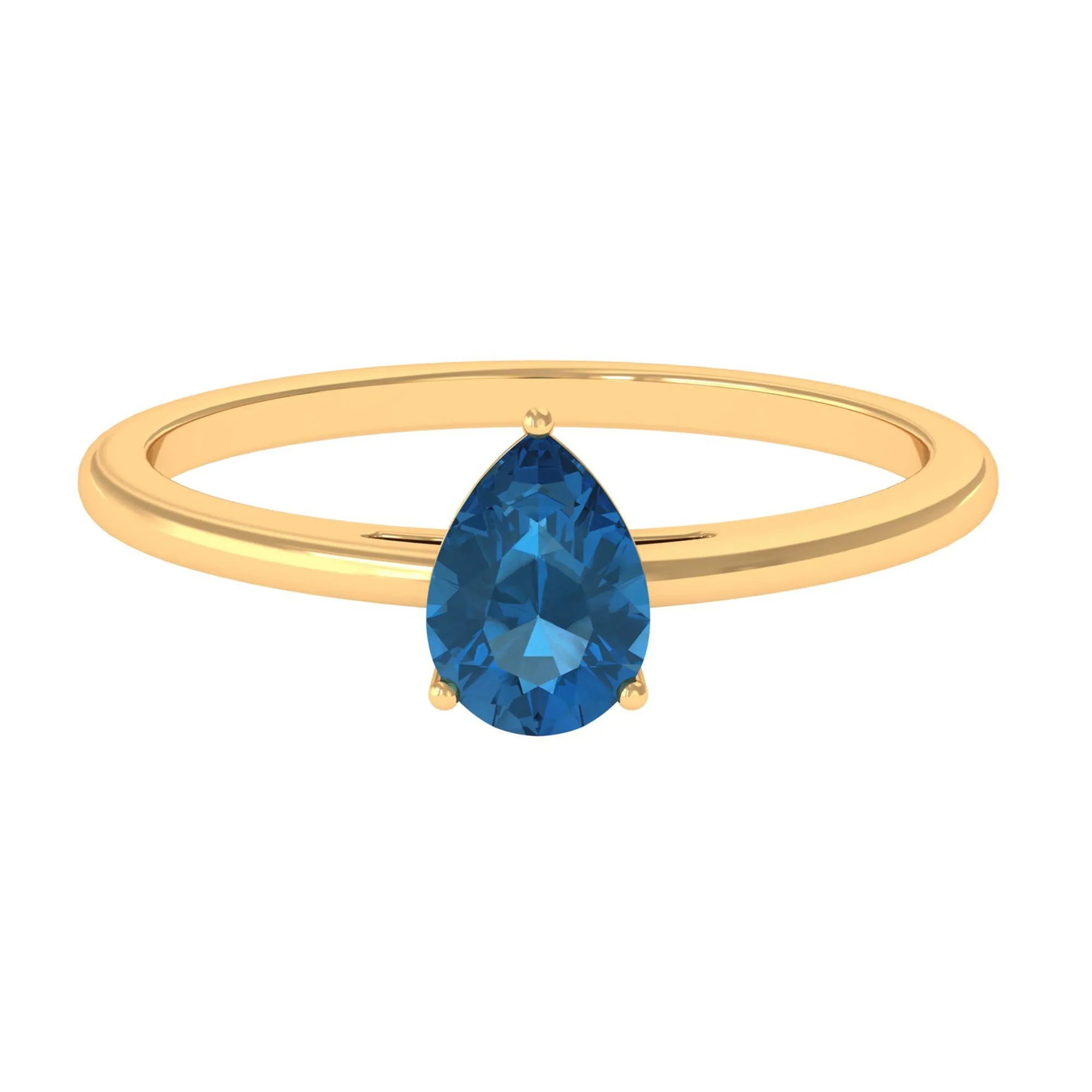 1 CT Pear Shaped London Blue Topaz Solitaire and Simple Gold Ring