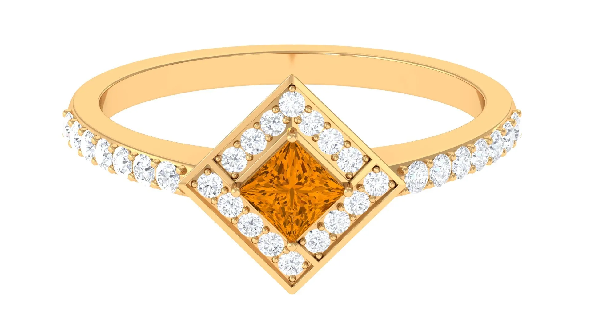 1 CT Princess Cut Citrine Geometric Ring with Diamond Accent