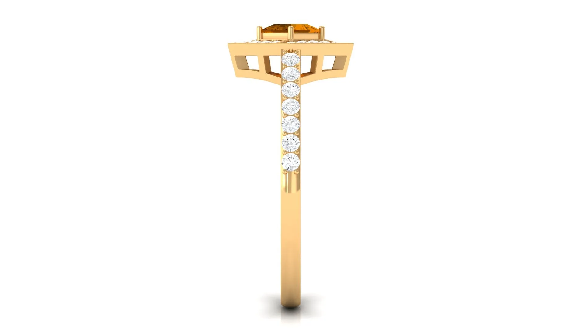 1 CT Princess Cut Citrine Geometric Ring with Diamond Accent