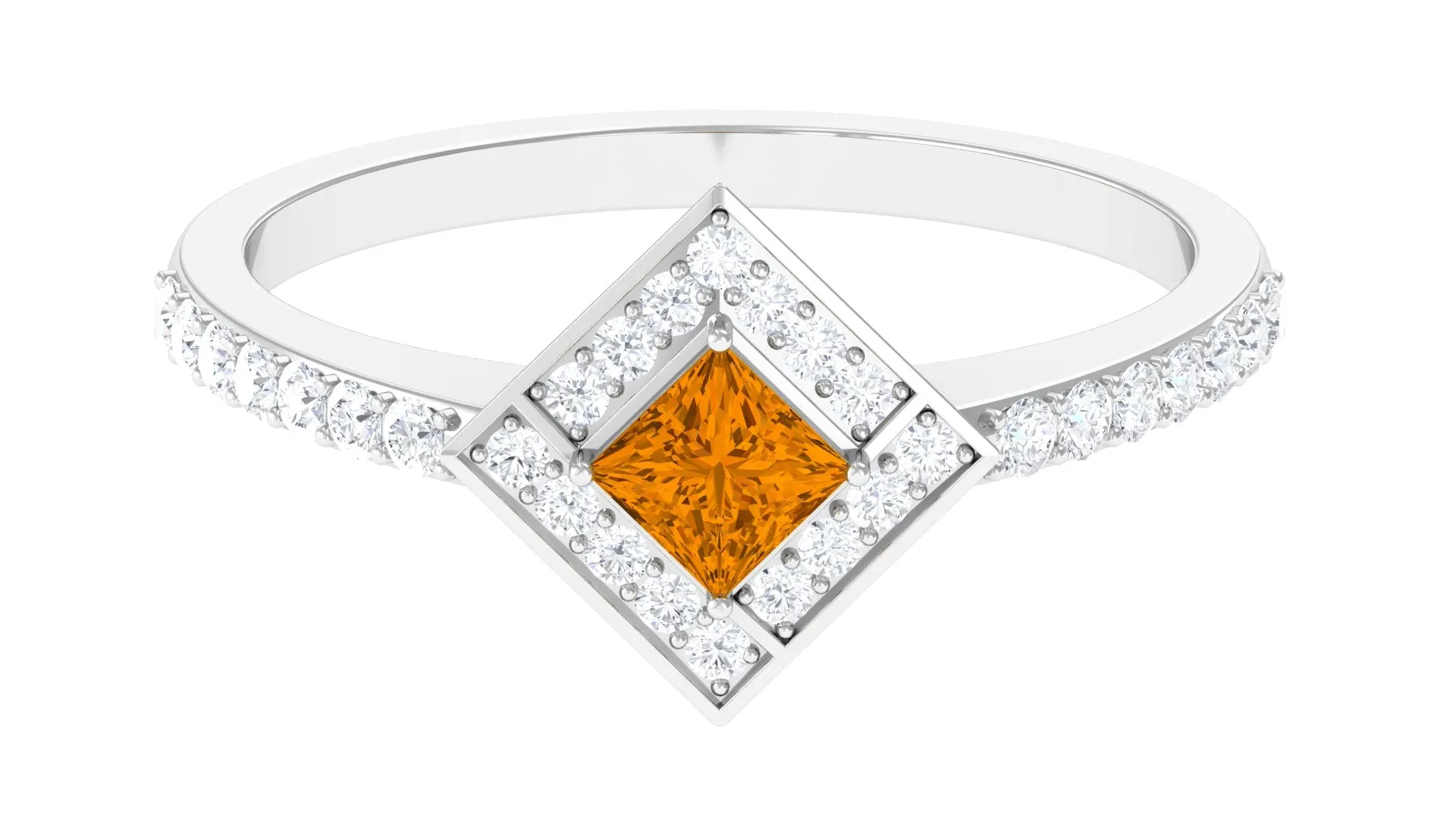 1 CT Princess Cut Citrine Geometric Ring with Diamond Accent